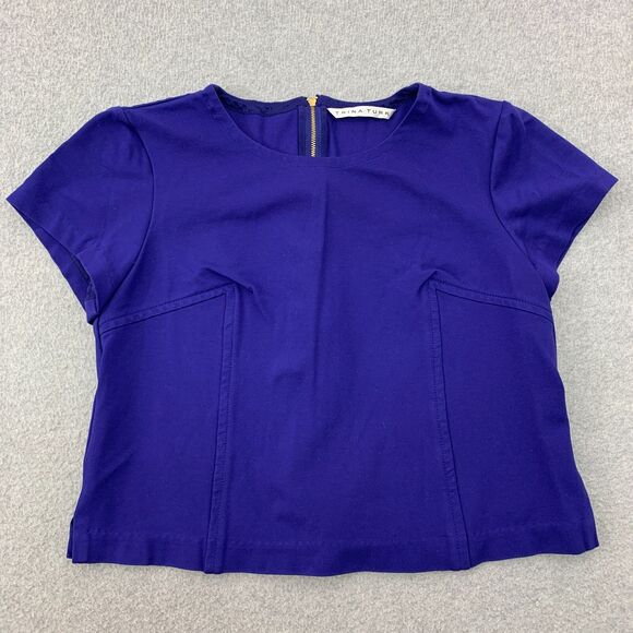 Trina Turk Top Womens Size 12 Blue Stretch Crop Zipper Closure - Picture 1 of 16